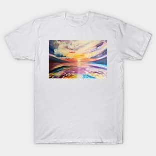 Be a Rainbow, rainbow sunset, sunset print, beach art, colorful sunset, ocean painting, ocean prints, colorful sunset T-Shirt